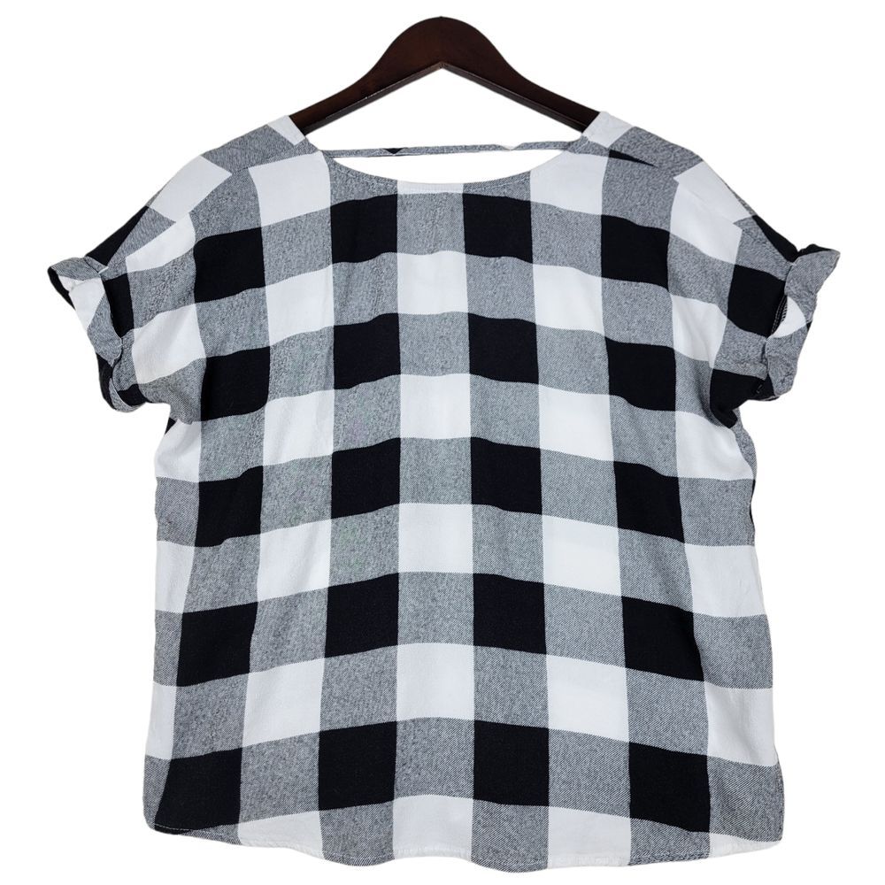 Rock & Republic Shirt Womens Medium Black Check‎ Short Sleeve Stretch Tee